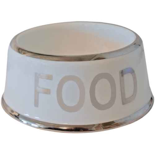 Voerbak hond food wit/zilver (18 CM)